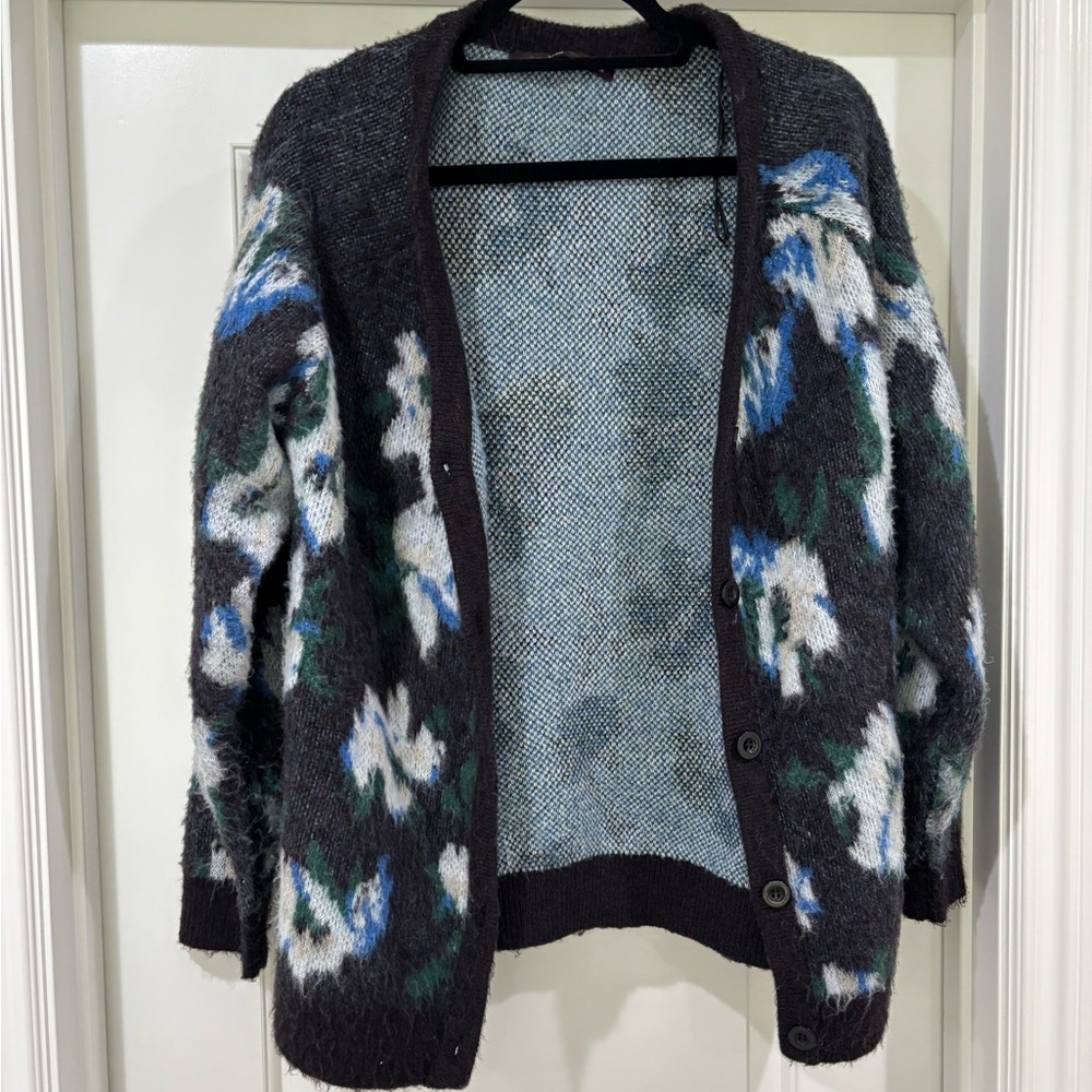 Hazel Black Floral Fuzzy Cardigan Size M